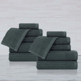 Soho Ribbed Cotton Absorbent Medium Weight 12 Piece Towel Set