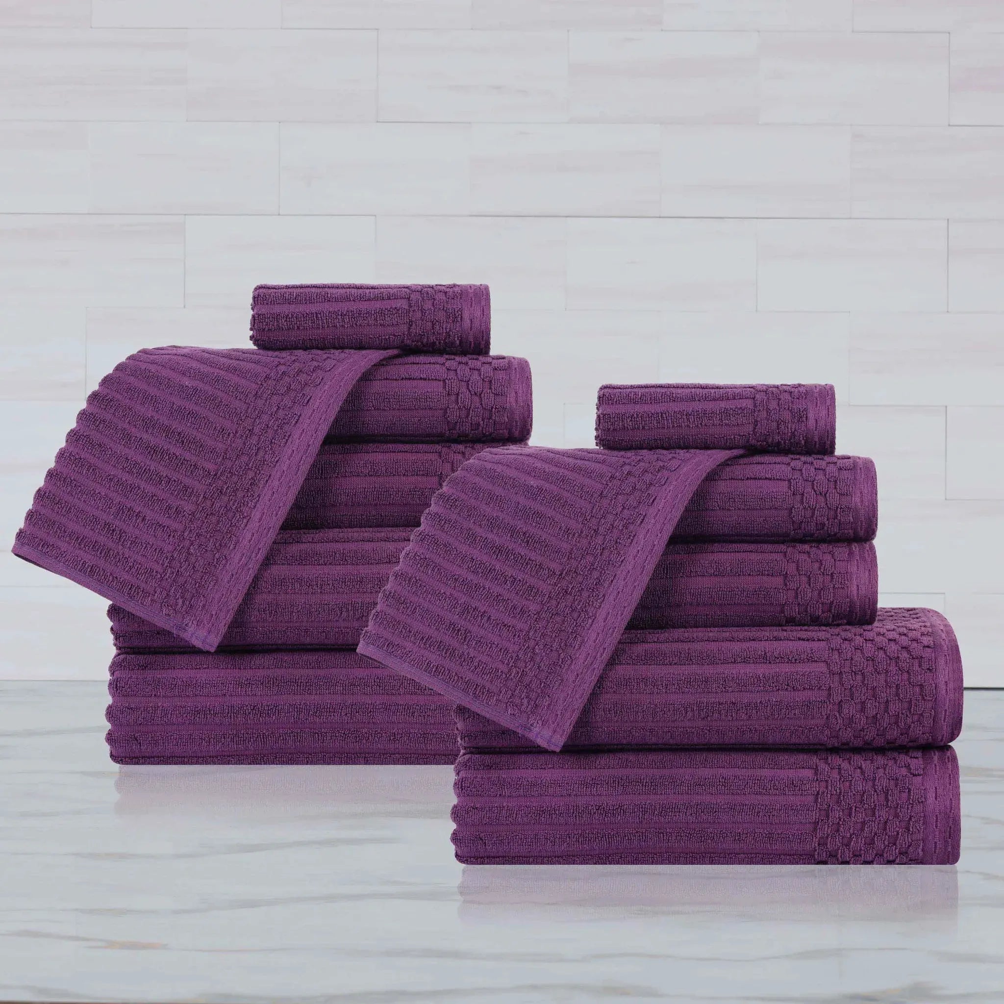 Soho Ribbed Cotton Absorbent Medium Weight 12 Piece Towel Set