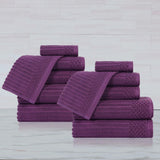 Soho Ribbed Cotton Absorbent Medium Weight 12 Piece Towel Set