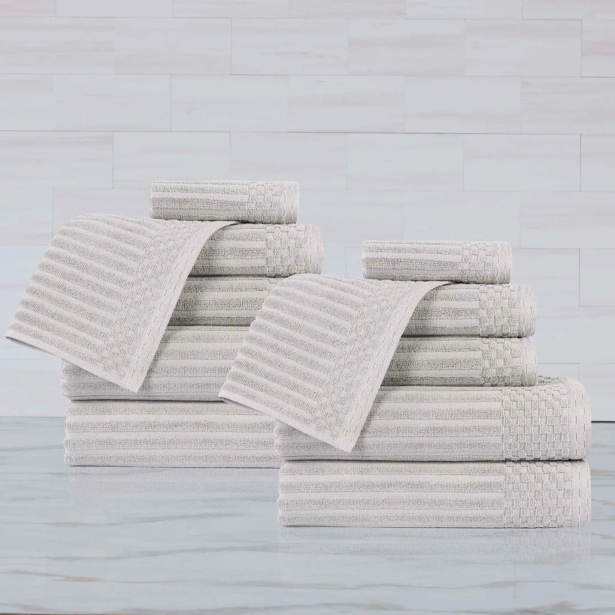 Soho Ribbed Cotton Absorbent Medium Weight 12 Piece Towel Set
