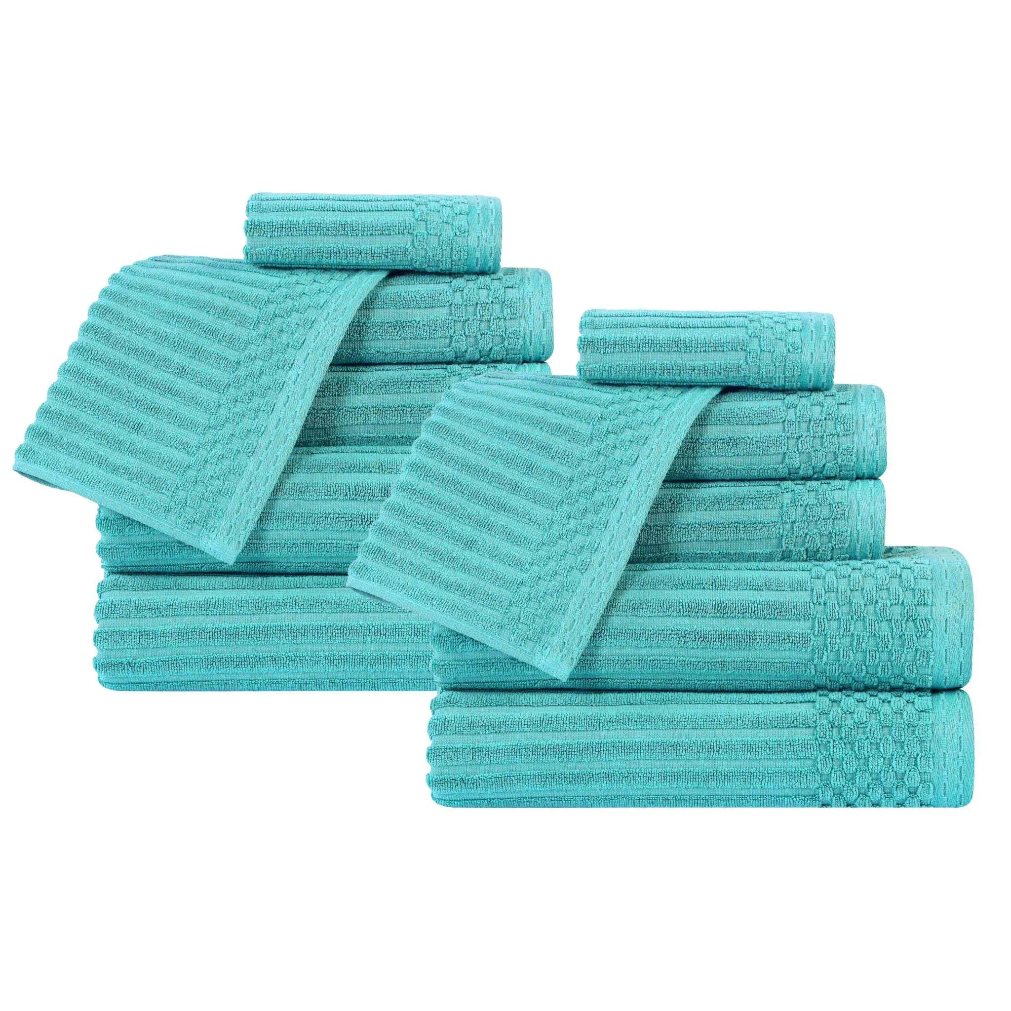 Soho Ribbed Cotton Absorbent Medium Weight 12 Piece Towel Set