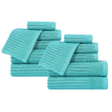Soho Ribbed Cotton Absorbent Medium Weight 12 Piece Towel Set