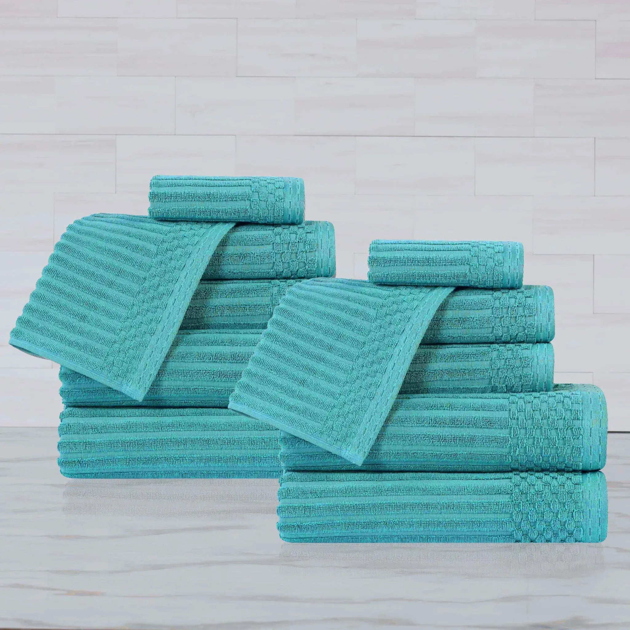Soho Ribbed Cotton Absorbent Medium Weight 12 Piece Towel Set