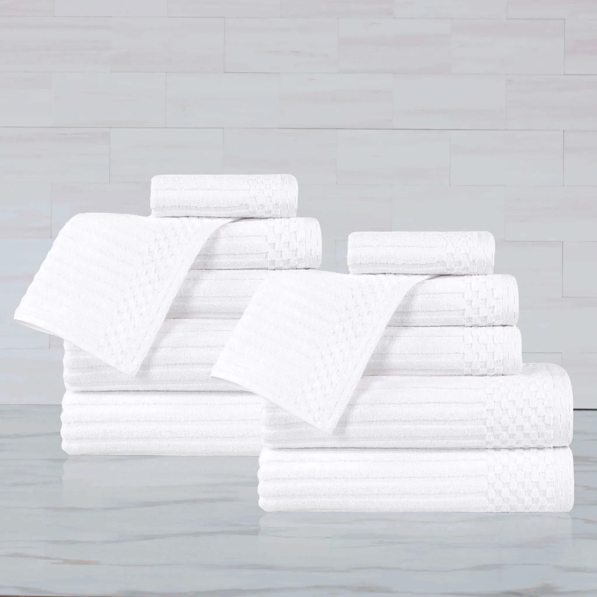 Soho Ribbed Cotton Absorbent Medium Weight 12 Piece Towel Set
