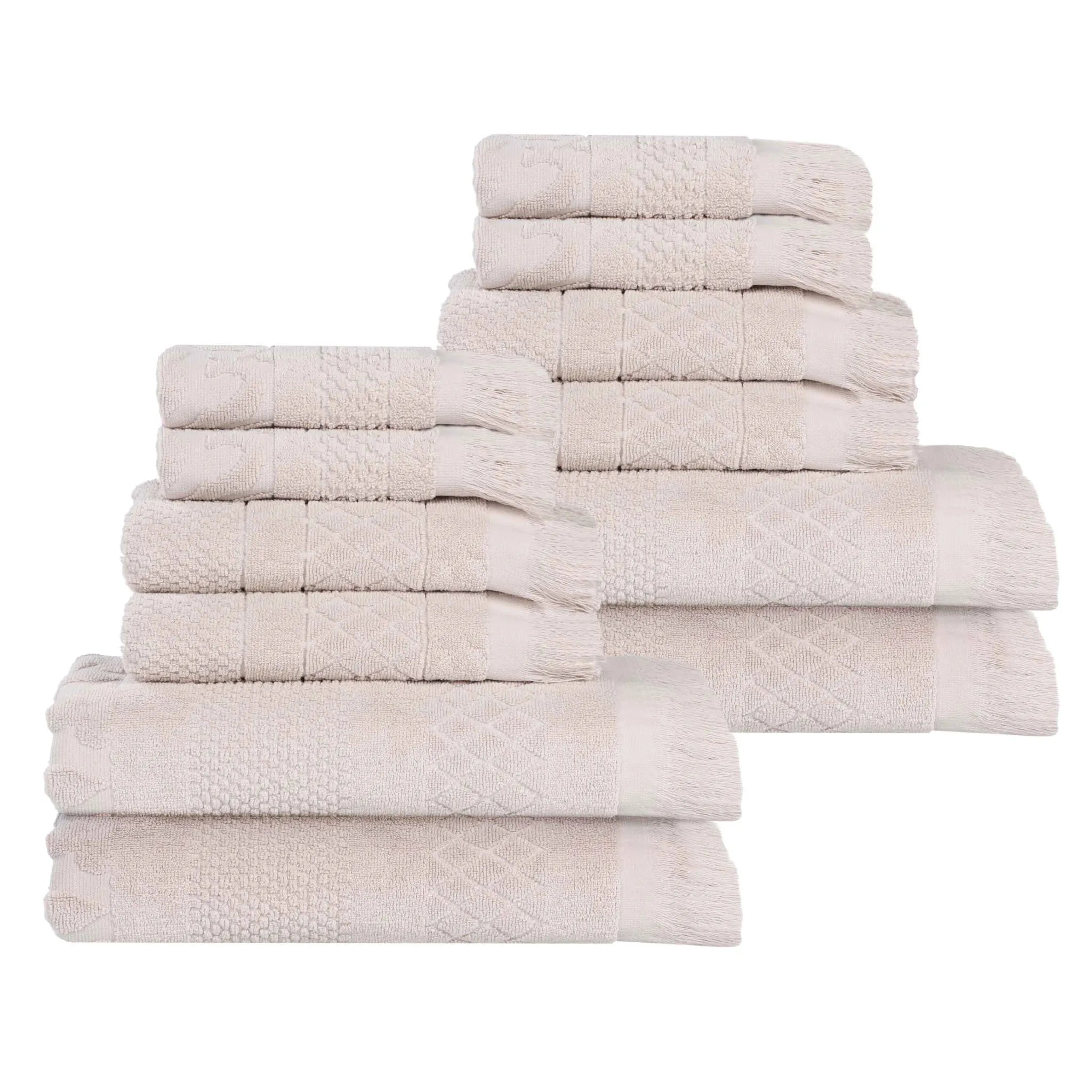 Rolla Cotton Geometric Jacquard Plush Soft Absorbent 12 Piece Towel Set