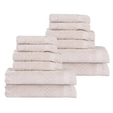 Rolla Cotton Geometric Jacquard Plush Soft Absorbent 12 Piece Towel Set