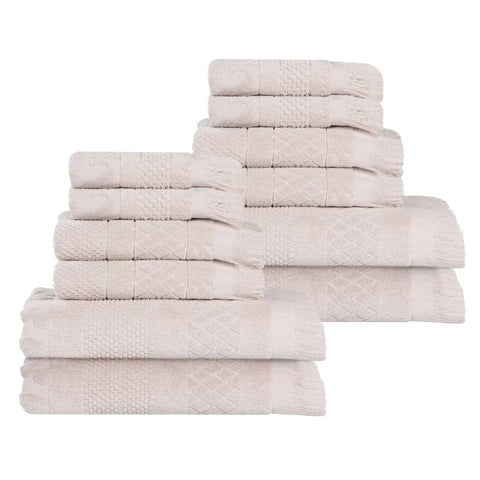 Rolla Cotton Geometric Jacquard Plush Soft Absorbent 12 Piece Towel Set