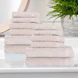 Rolla Cotton Geometric Jacquard Plush Soft Absorbent 12 Piece Towel Set