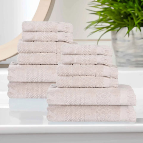 Rolla Cotton Geometric Jacquard Plush Soft Absorbent 12 Piece Towel Set