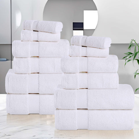 12-Piece Set, 100% Cotton Bathroom Towels, Zero Twist