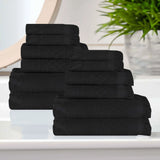 Rolla Cotton Geometric Jacquard Plush Soft Absorbent 12 Piece Towel Set