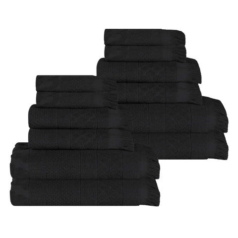Rolla Cotton Geometric Jacquard Plush Soft Absorbent 12 Piece Towel Set
