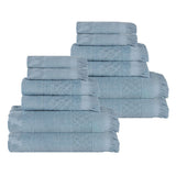 Rolla Cotton Geometric Jacquard Plush Soft Absorbent 12 Piece Towel Set