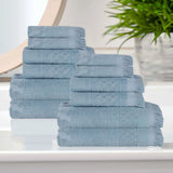 Rolla Cotton Geometric Jacquard Plush Soft Absorbent 12 Piece Towel Set