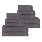 Rolla Cotton Geometric Jacquard Plush Soft Absorbent 12 Piece Towel Set