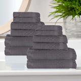 Rolla Cotton Geometric Jacquard Plush Soft Absorbent 12 Piece Towel Set