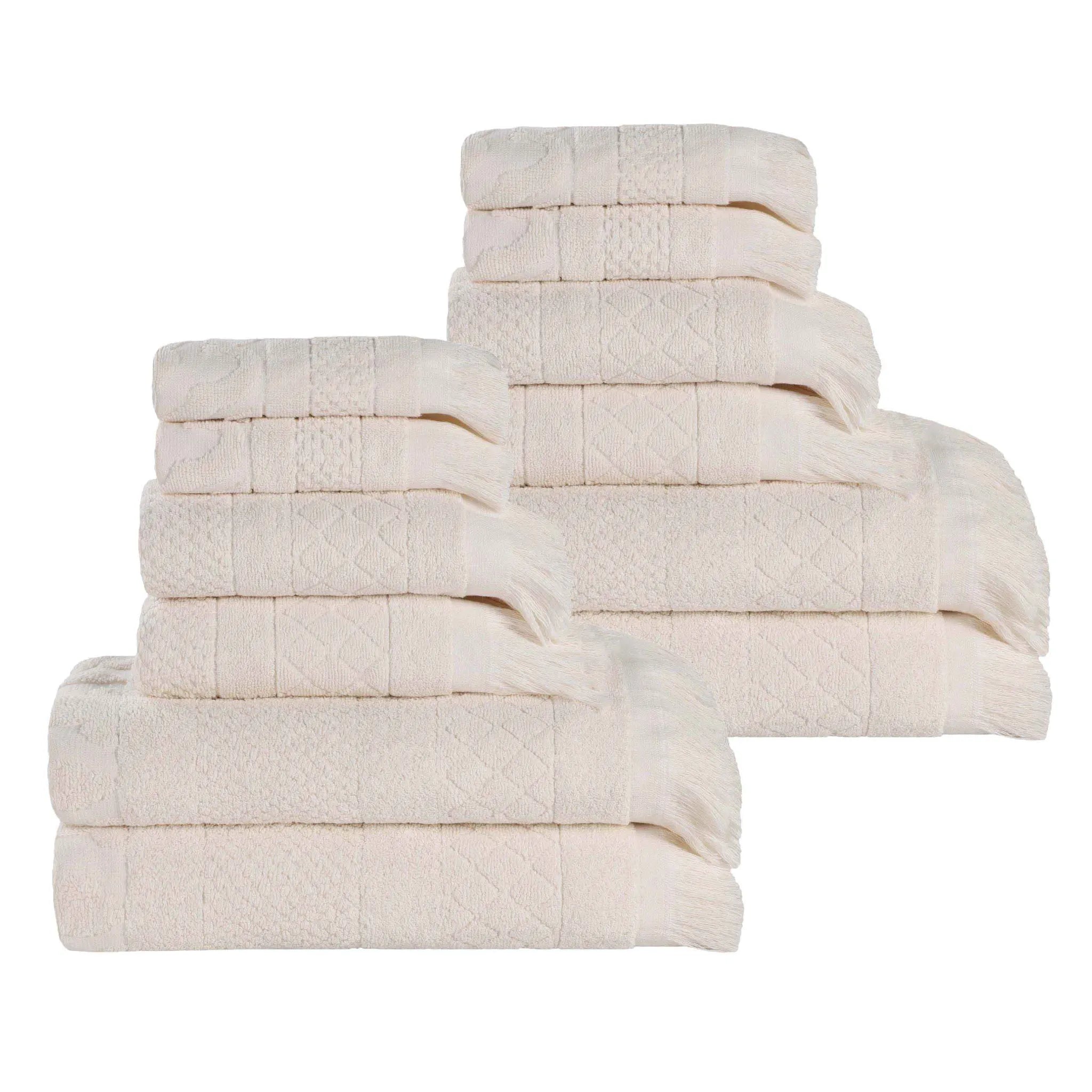 Rolla Cotton Geometric Jacquard Plush Soft Absorbent 12 Piece Towel Set