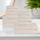 Rolla Cotton Geometric Jacquard Plush Soft Absorbent 12 Piece Towel Set