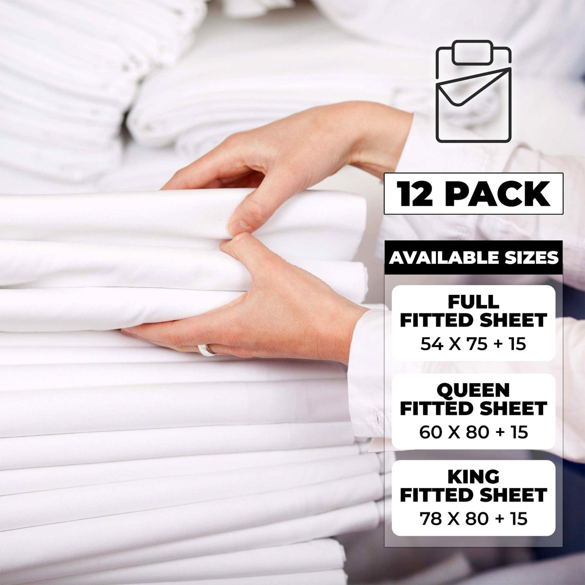 Cotton Rich Percale Hotel Quality Fitted Bed Sheets, Set of 3, 6, 12