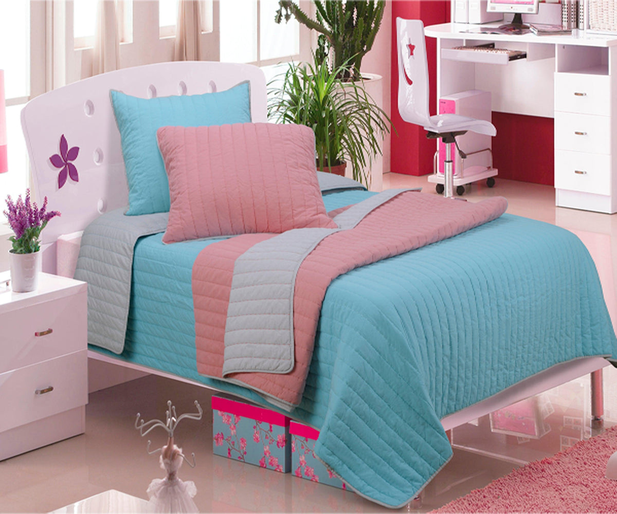 Brandon Cotton EmbroideredSolid Reversible Striped Quilt Set