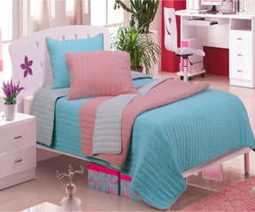 Brandon Cotton EmbroideredSolid Reversible Striped Quilt Set