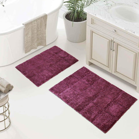 2 Piece Cotton Checkered Solid Non Slip Bath Rug Set