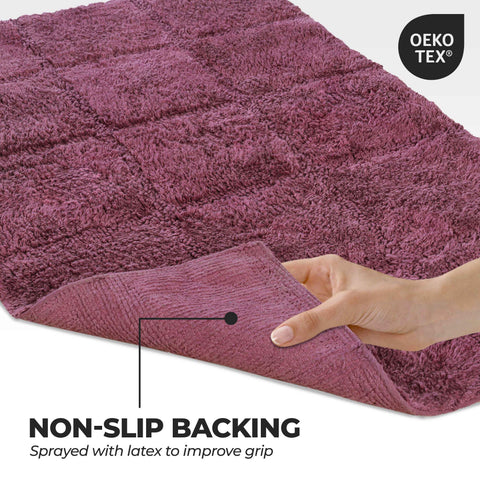 2 Piece Cotton Checkered Solid Non Slip Bath Rug Set