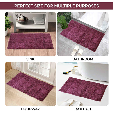 2 Piece Cotton Checkered Solid Non Slip Bath Rug Set