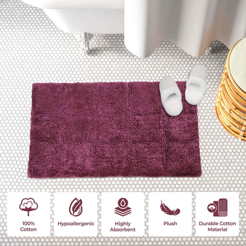 2 Piece Cotton Checkered Solid Non Slip Bath Rug Set