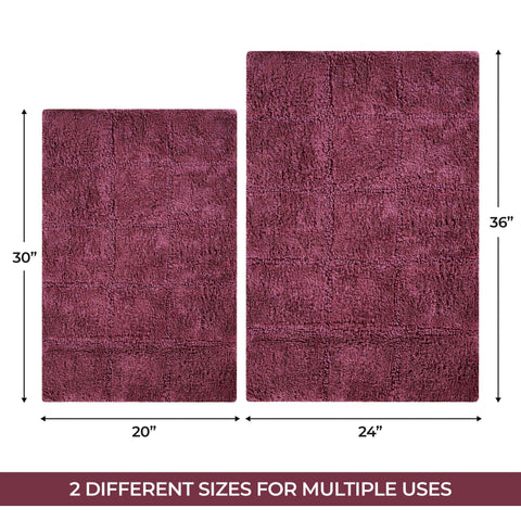 2 Piece Cotton Checkered Solid Non Slip Bath Rug Set