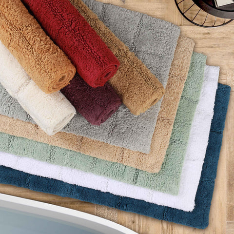 2 Piece Cotton Checkered Solid Non Slip Bath Rug Set