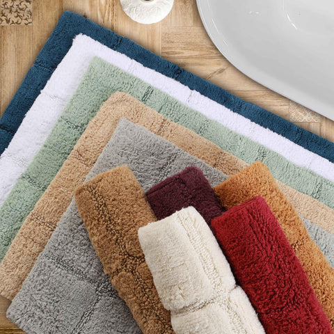 2 Piece Cotton Checkered Solid Non Slip Bath Rug Set