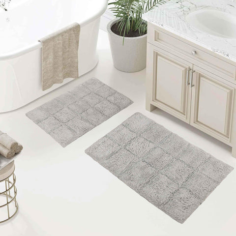 2 Piece Cotton Checkered Solid Non Slip Bath Rug Set