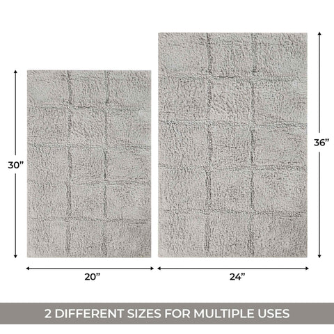2 Piece Cotton Checkered Solid Non Slip Bath Rug Set