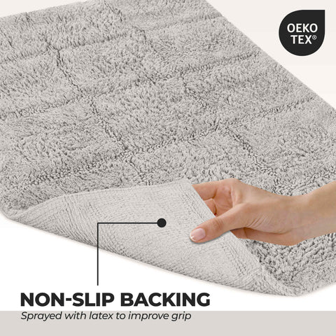 2 Piece Cotton Checkered Solid Non Slip Bath Rug Set