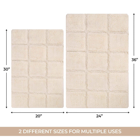2 Piece Cotton Checkered Solid Non Slip Bath Rug Set