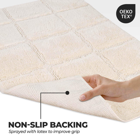 2 Piece Cotton Checkered Solid Non Slip Bath Rug Set