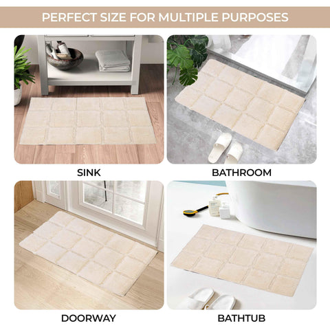 2 Piece Cotton Checkered Solid Non Slip Bath Rug Set