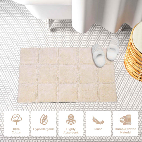2 Piece Cotton Checkered Solid Non Slip Bath Rug Set