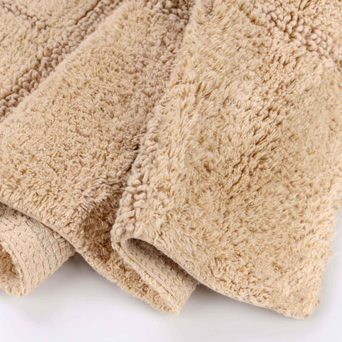 2 Piece Cotton Checkered Solid Non Slip Bath Rug Set