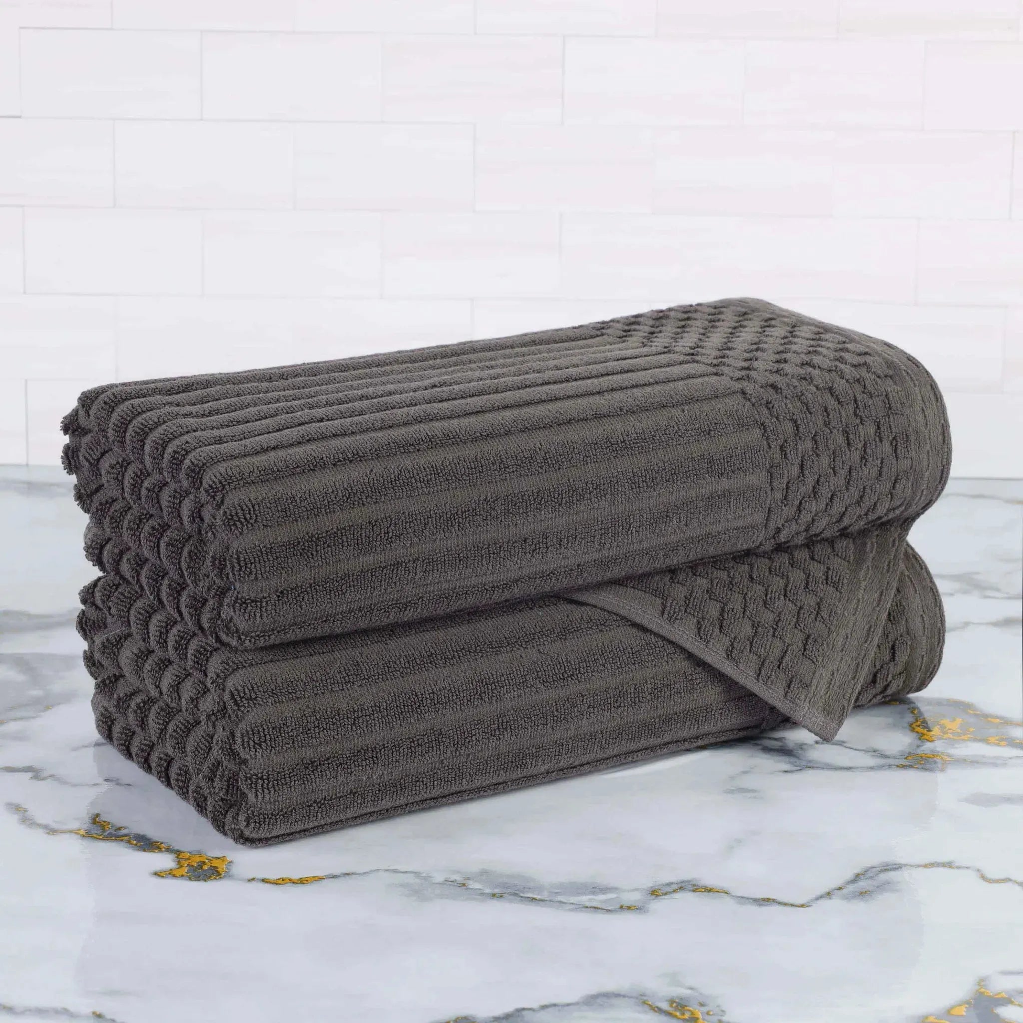 Cotton Rib Textured Ultra-Absorbent Bath Towel Set of 2