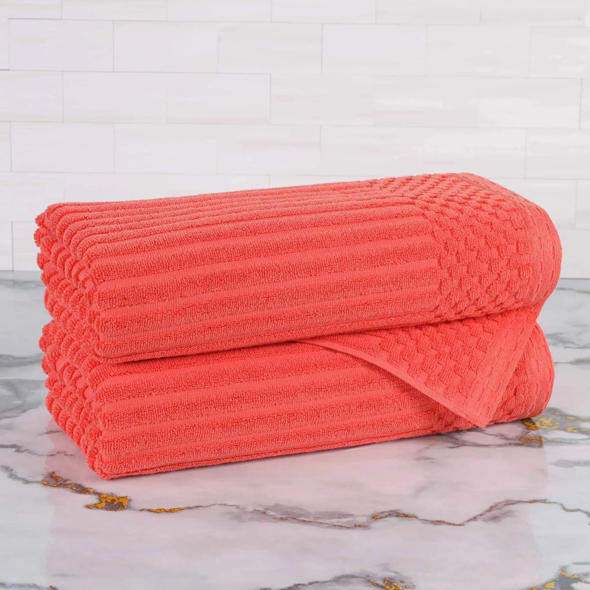 Cotton Rib Textured Ultra-Absorbent Bath Towel Set of 2