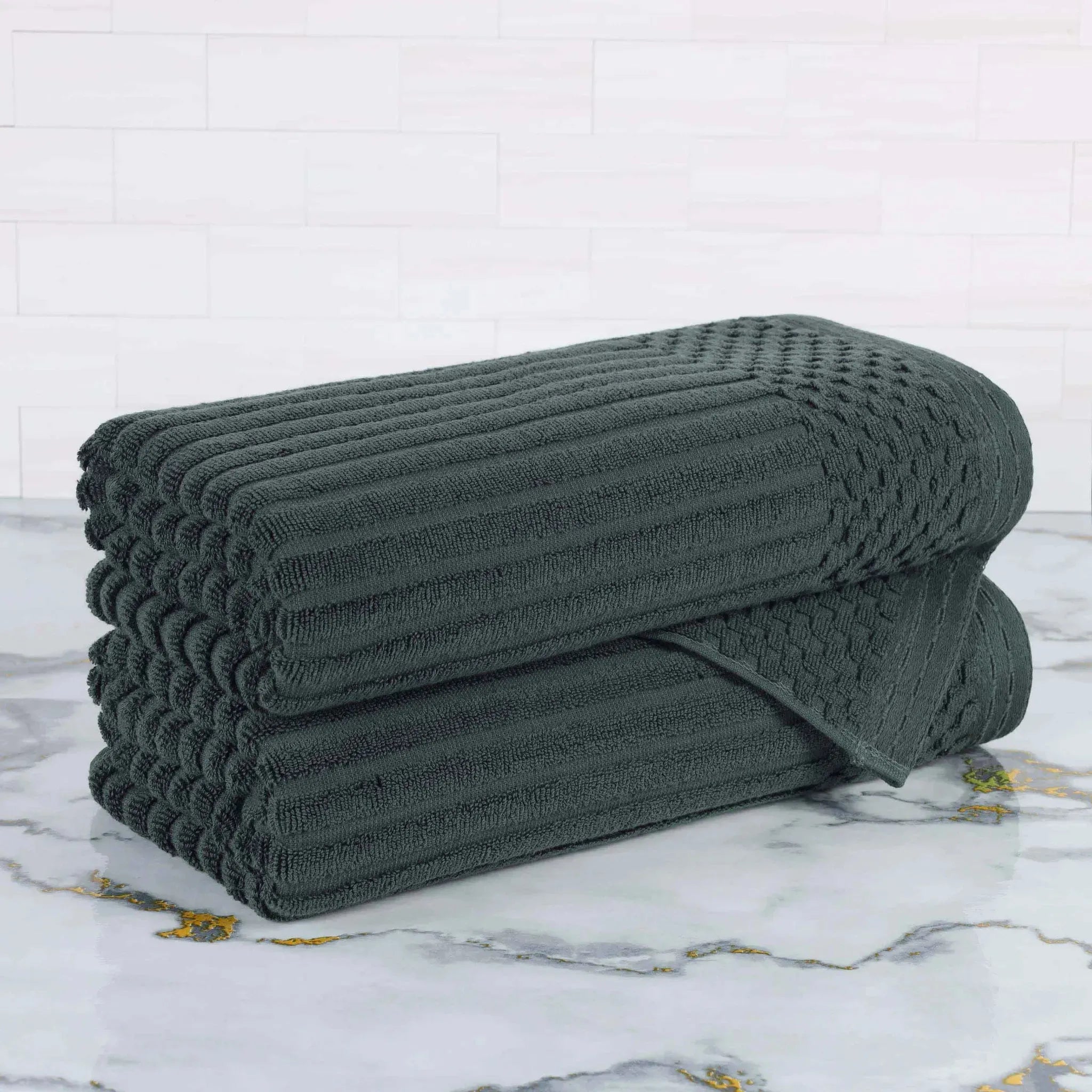 Cotton Rib Textured Ultra-Absorbent Bath Towel Set of 2