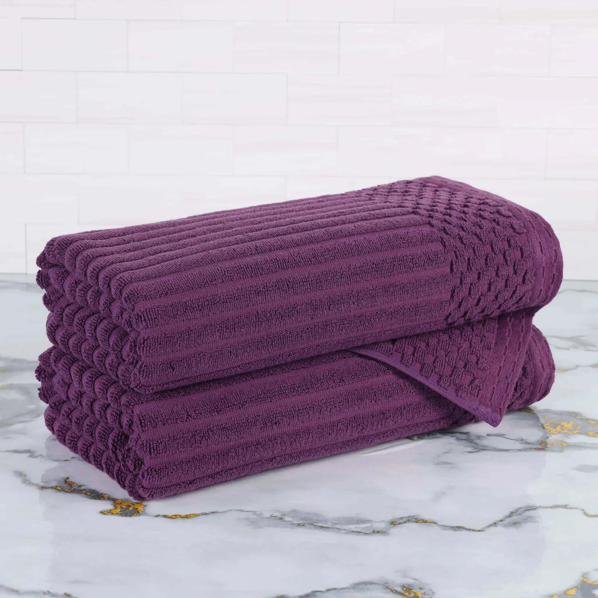 Cotton Rib Textured Ultra-Absorbent Bath Towel Set of 2
