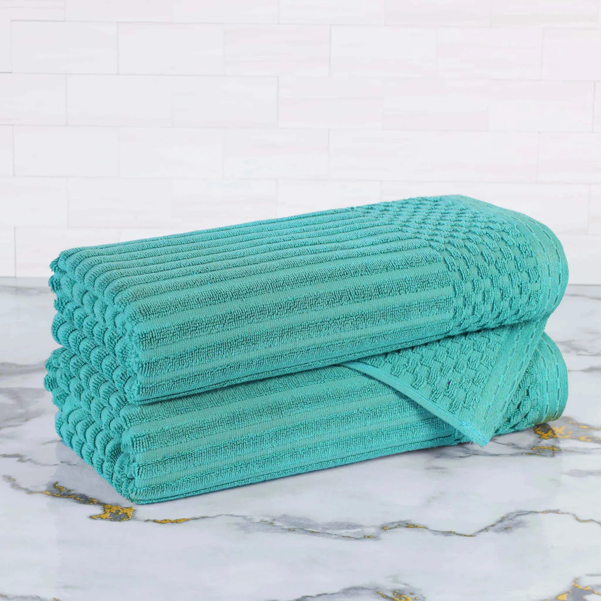 Cotton Rib Textured Ultra-Absorbent Bath Towel Set of 2