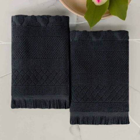 Rolla Cotton Geometric Jacquard Plush Absorbent Bath Sheet Set of 2