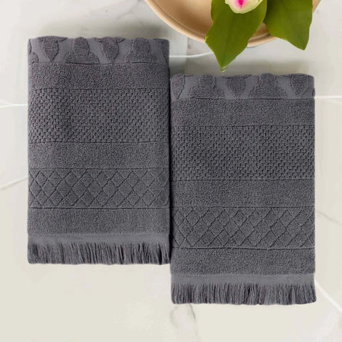 Rolla Cotton Geometric Jacquard Plush Absorbent Bath Sheet Set of 2