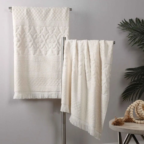 Rolla Cotton Geometric Jacquard Plush Absorbent Bath Sheet Set of 2