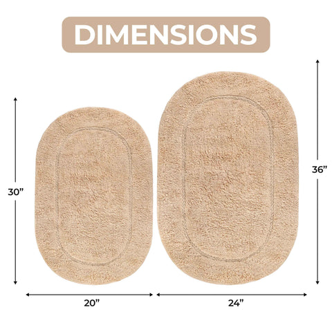 Cotton Non Slip Oval 2 Piece Bath Rug Set