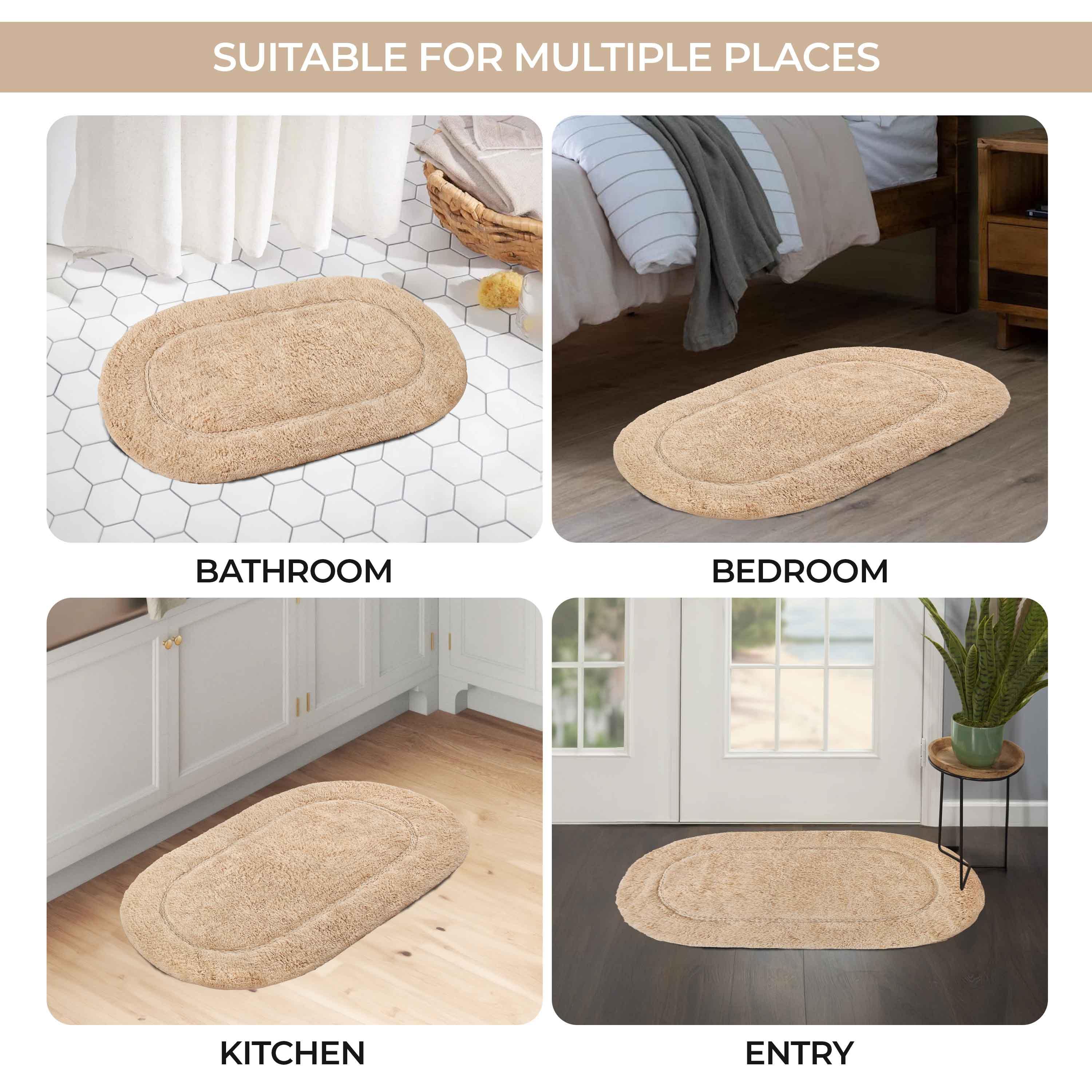 Cotton Oval Solid Non-Skid Washable 2 Piece Bath Rug Set